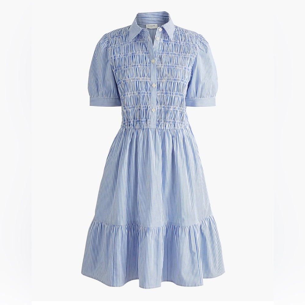 J. Crew Blue and White Striped smocked shirt-dress